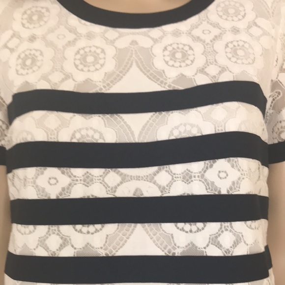 Karl Lagerfeld Size S Top, White Lace Navy Stripe - Picture 5 of 7